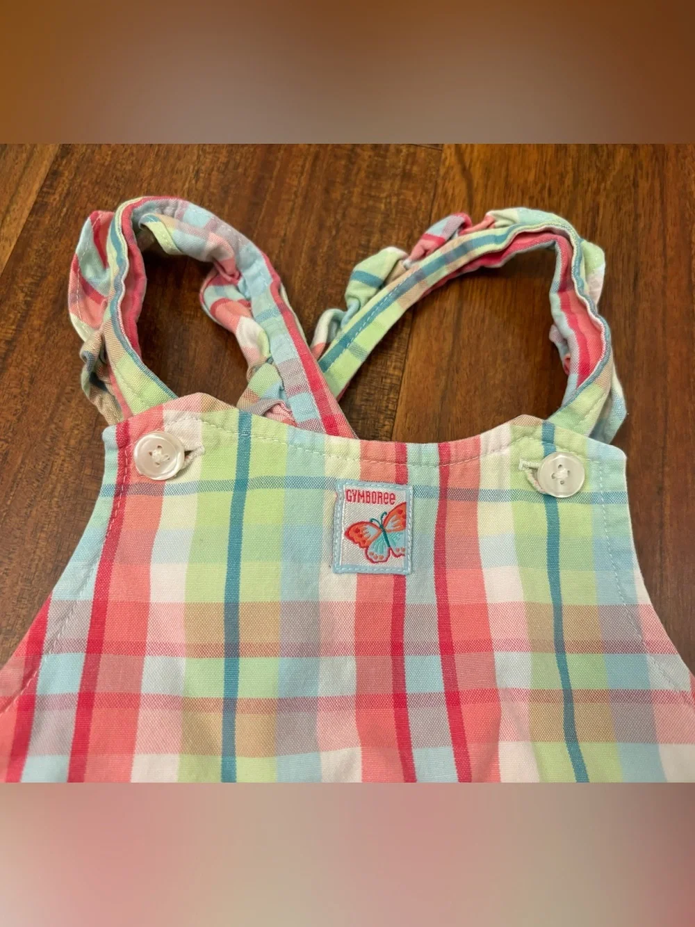 Gymboree vintage y2k 2001 Green/Pink plaid butterfly overall shorts